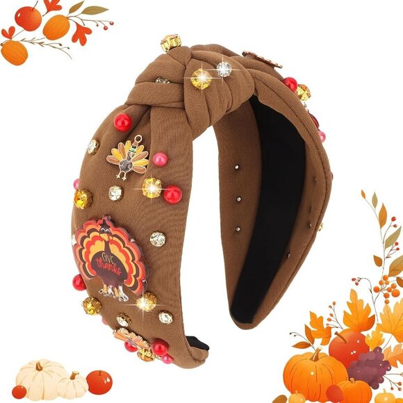 Thanksgiving Headband Women Turkey Fall Hair Accessory Festive Holiday